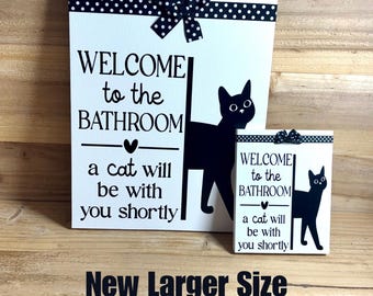 Large Funny Cat Bathroom Sign: Whimsical Cat Decor