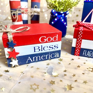 Fourth of July tiered tray decor, summer decor, patriotic decor, red, white, and blue