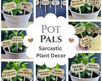 Sarcastic Plant Stakes | Funny Wooden Plant Signs | Office Desk Plant Decor | Plant Lover Gift | Pot Pals