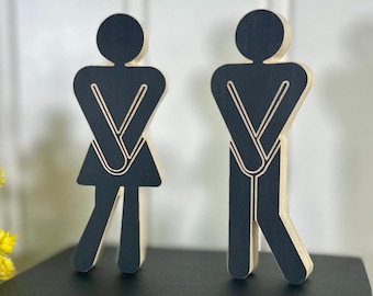 Lustige Restroom Restzimmer Deko: Kantenhocker aus Kiefernholz - Mann und Frau