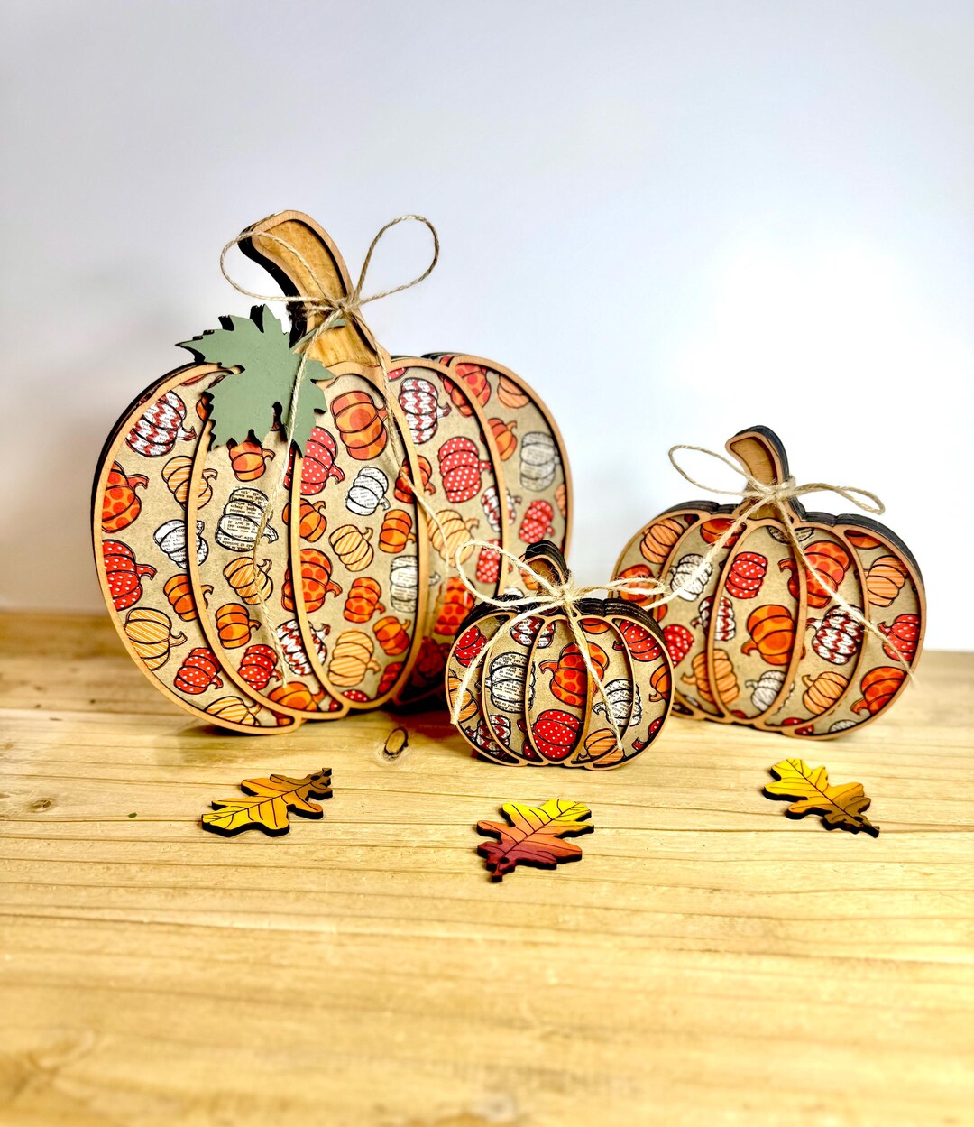 3D Wooden Pumpkin Set: Farmhouse Fall Tiered Tray Decor - Etsy