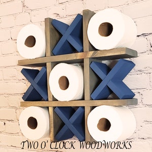 Porta carta igienica Tic Tac Toe, mensola sospesa, mensola per bagno, organizer per bagno, porta carta igienica XO