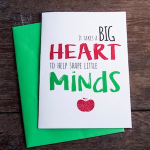 Printable Teacher Thank You Card & Envelope | Instant Thank You Teacher Card | Big Hearts Shape Little Minds Card | Teacher End of Year Gift