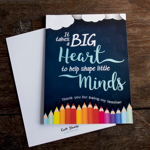Printable Teacher Thank You Card & Envelope | Instant Thank You Teacher Card | Big Hearts Shape Little Minds Card | Teacher End of Year Gift