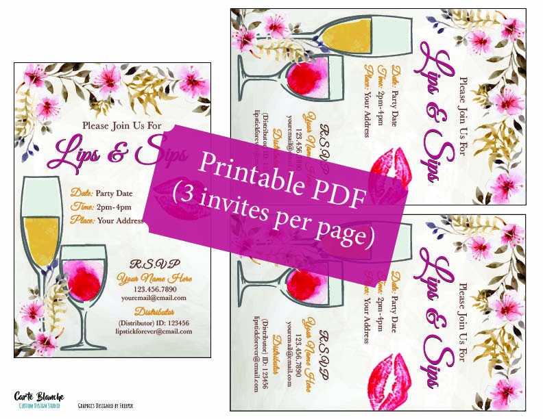 Printable Lip and Sips Party Invitation | Lipsense Printable Invitation ...