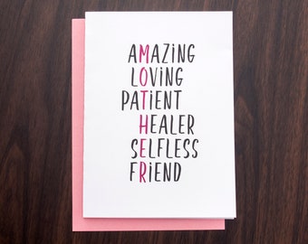 Printable Mother's Day Birthday Card & Envelope | Instant Download Card for Mom | Amazing Mother Acronym Card | Birthday Card from Daughter