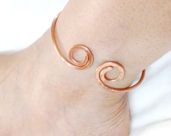 Tobillera, brazalete, tobillera de cobre, tobillera con espiral, tobillera de cobre, tobillera en espiral, tobillera bohemia de metal, cobre para pies