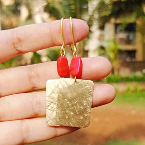 Gold Earrings,Minimalist Earrings,Brass Earrings,Long Boho Earrings,Earrings For Women Gold,Dangle Earrings,Hammered Earrings,Gift For Her,