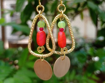Orecchini Pendenti Etnici Boho A Goccia - Tribali In Argento Con Rubino Rosso, Stile Gitano E Filigrana, Gioielli Lunghi Per Donna