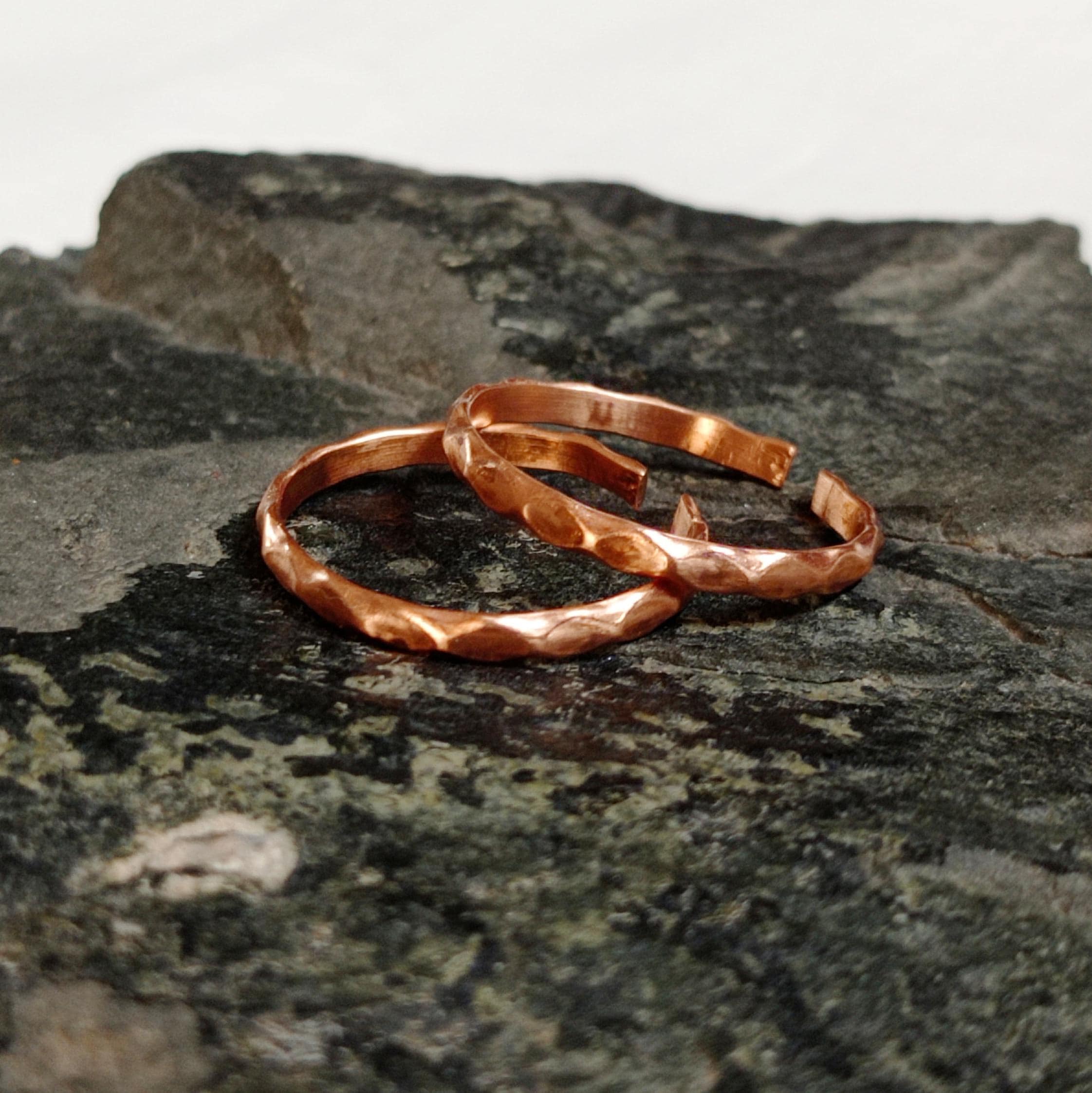 2 Copper Plated Adjustable Rings - Sizes 9-11, Medium/Large, Brass & Copper Mix