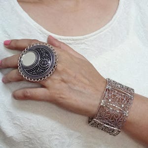 Wide Silver Bracelet,Adjustable Chunky Bracelet,Statement Bracelet,Filigree Bracelet,Modern Bracelet,Gift For Her,Unique Bracelet,Boho,Big