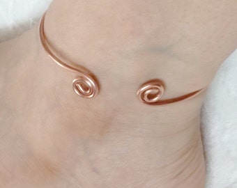 Par de brazaletes de cobre para tobillo, tobillera, brazalete para tobillo, brazalete para tobillo, brazaletes para tobillo, tobillera de cobre, brazalete para tobillo, joyería de verano, estilo boho hippie