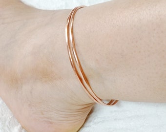 Pair Ankle Bangle,Copper Bangle Anklet,Thin Anklet Bangle,Ankle Cuffs,Ankle Bangles,Copper Bangle Anklet,Copper Anklet,Cuff Anklet,Foot Cuff