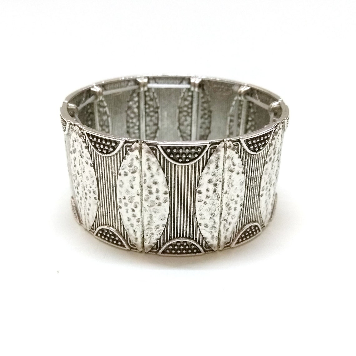 Pulsera de plata gruesa ancha puño ajustable antiguo pulsera Etsy
