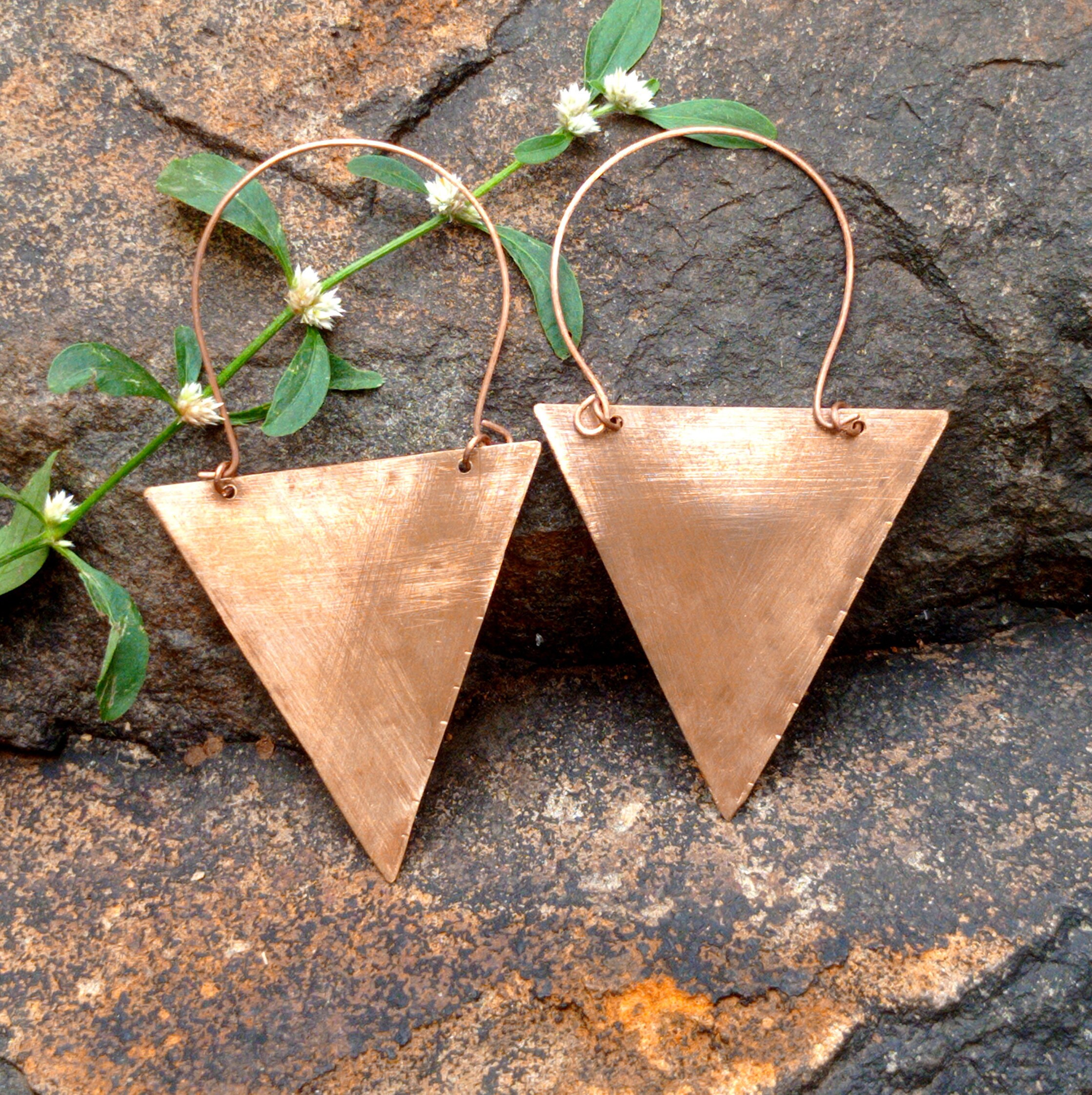 Oversized triangle earrings,Geometric extra large hoops,Simple copper hoops,Bold minimalist hoops,Modern fashion earrings,Long boho earrings