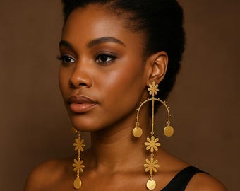 Large Gold Earrings,Gold Plated Earrings,Long Dangle Earrings,Earrings For Women,Extra Large Earrings,Handmade Jewelry,Gift For Her/Wife/Mom