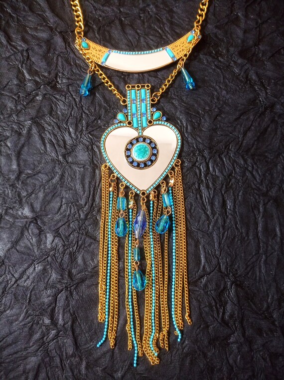 Lange vintage hart ketting| statement ketting goud| Winkeltje van Lynn - Winkeltje van Lynn