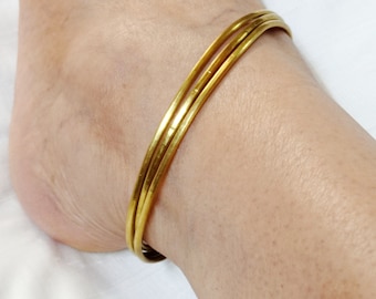 Pair Ankle Cuffs,Ankle Bangle,Bangle Anklet,Gold Bangle Anklet,Tribal Jewelry,Anklet For Women,Brass Jewelry,Summer Foot Jewelry,Gold Anklet