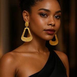 African Earrings,Large Chunky Gold Earrings,Minimalist Earrings,Big Statement Earrings,Geometric Jewelry,Gold Plated Earrings,Handmade,Boho