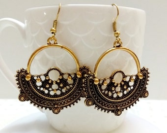 Orecchini Pendenti Goccia Argento Stile Etnico Tribale Boho - Chiusura A Gancio, Per Donna