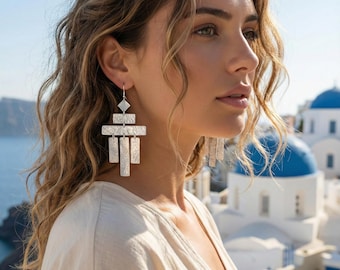 Oversize Hammered Silver Earrings,Dangle Statement Earrings,Modern Unique Geometric Earrings,Huge Big Minimal Earrings,Lightweight Earrings.