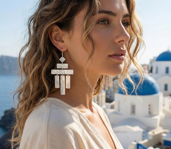 Oversize Hammered Silver Earrings,Dangle Statement Earrings,Modern Unique Geometric Earrings,Huge Big Minimal Earrings,Lightweight Earrings.