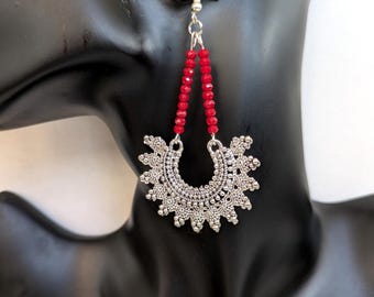 Boho Hoop Earrings,Earrings For Women,Red Beaded Earrings,Extra Large Earrings,Big Earrings,Long Earrings Dangle,Oversized Earrings,Bohemian