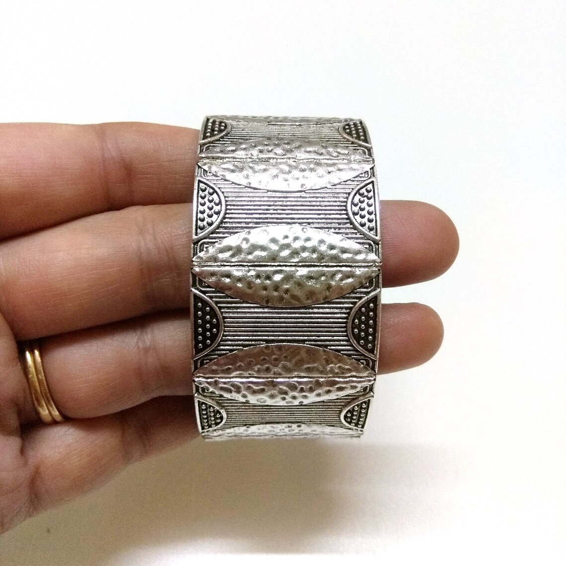 Pulsera de plata gruesa ancha puño ajustable antiguo pulsera Etsy