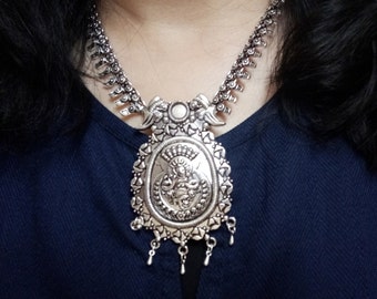 Silver Necklace,Boho Necklace For Women,Ethnic Necklace,Statement Necklace,Gift For Her,Gift For Women,Boho Jewelry,Choker Necklace,Large.