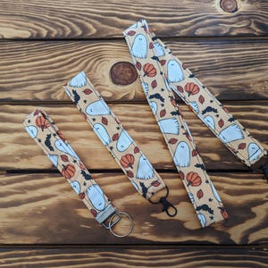 Halloween ghosts and pumpkins wristlet, lanyard, key chain