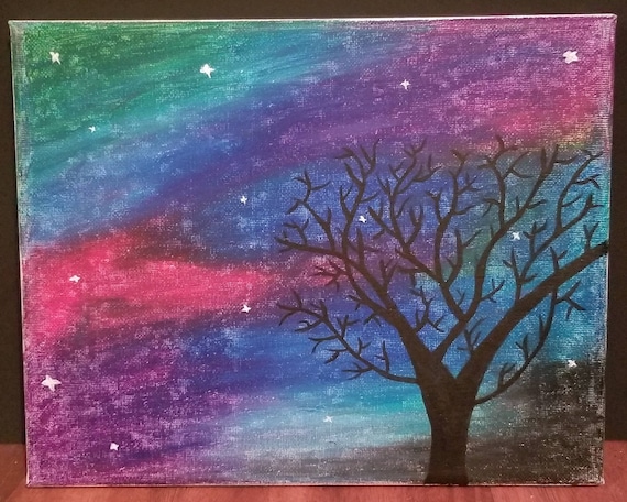 Colorful Galaxy Night Sky In Oil Pastel And Stars And Black Etsy