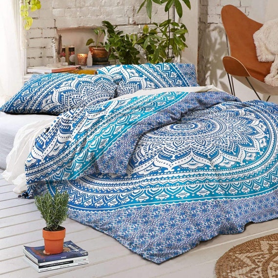 Blue Ombre Mandala Duvet Cover California King Size Bedding Etsy