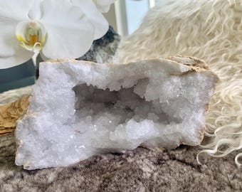 Big Snow Quartz Geode Half Crystal Cave