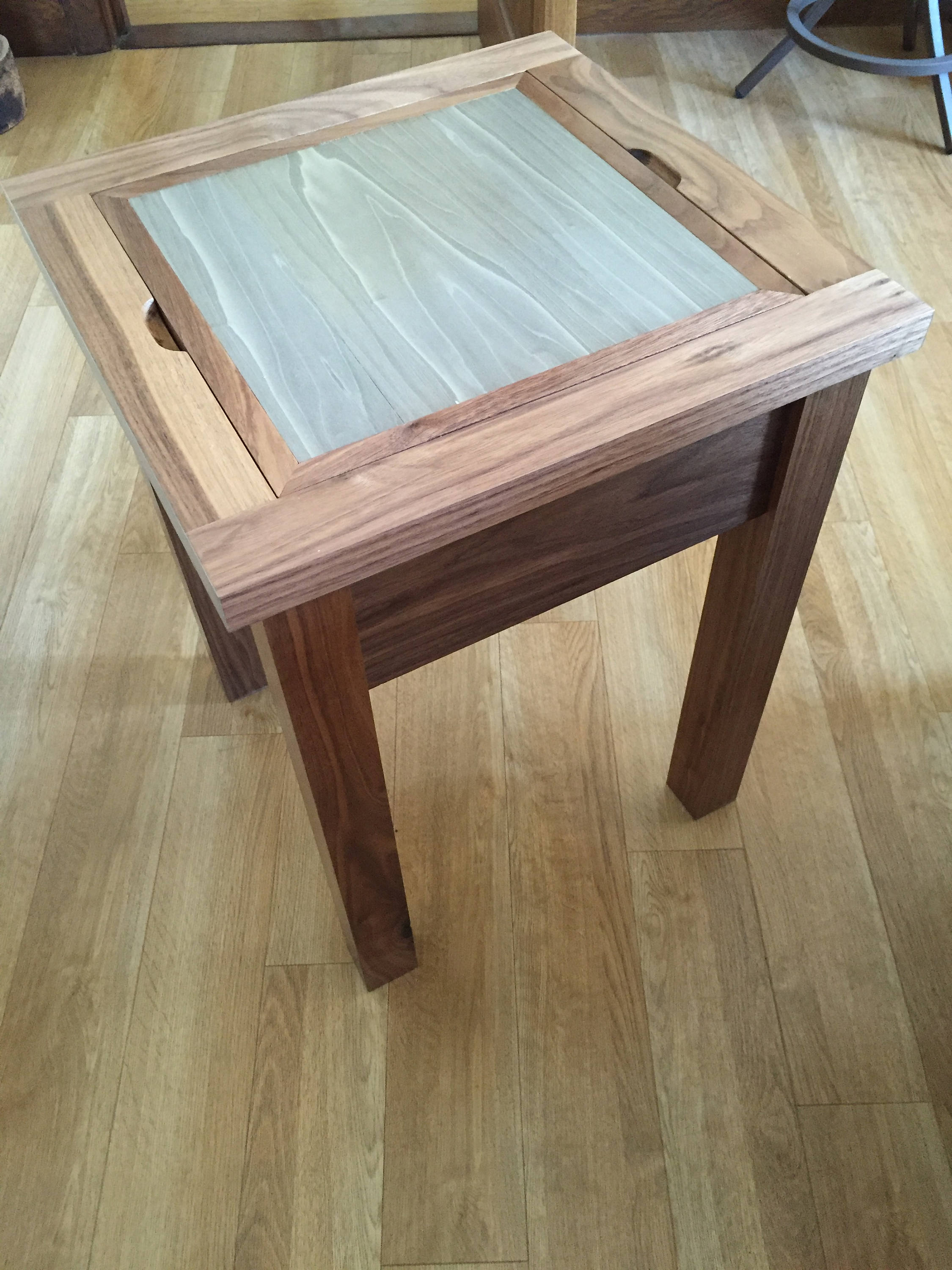 Walnut Parquetry Coffee Table with Reversible Chess Board-06