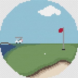 Golf Theme Needlepoint Pattern, Serene Golf Scene, Golfing, Love Golfing, Golf Cart, Golf Scenery Needlepoint Pattern, Golf Theme Ornament