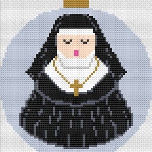 Nun Needlepoint Pattern, Singing Nun Ornament Round Pattern, Nun Needlepoint Chart, Holiday Ornament