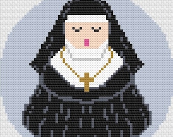 Nun Needlepoint Pattern, Singing Nun Ornament Round Pattern, Nun Needlepoint Chart, Holiday Ornament