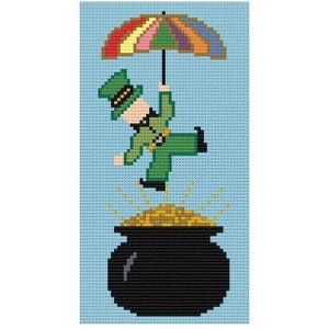 St. Patrick Day Needlepoint Pattern, Pot of Gold, Rainbow Umbrella, Leprechaun Pattern, Irish Theme, Ireland Leprechaun, End of the Rainbow