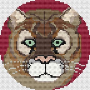Cougar Mascot Needlepoint Pattern, Cougar Ornament Round Pattern, Cougar Fan Ornament, Cougar Mascot, Cougar Wildlife Ornament Pattern
