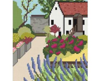 Cottage Garden Needlepoint Pattern, Garden Path, English Garden, Cottage Theme Needlepoint Chart, Secret Garden, Cute Cottage Garden Theme