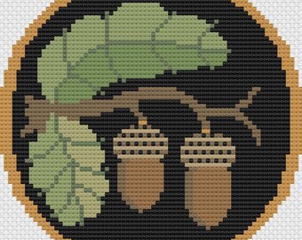 Acorn Needlepoint Pattern, Vintage Style Acorn Needlepoint, Fall Theme, Acorns, Acorns and Leaf Needlepoint Pattern, Ornament Round, Coaster