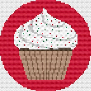 Christmas Cupcake Needlepoint Pattern, Holiday Cupcake, Holiday Baking Theme, Christmas Cupcake Ornament Round Pattern, Festive Cupcake
