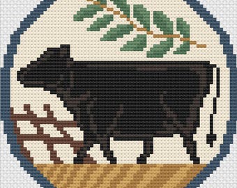 Black Angus Needlepoint Pattern, Ranch Theme Needlepoint, Black Angus Ornament Pattern, Cattle Ranch Theme Needlepoint, Farm, Ranch Theme