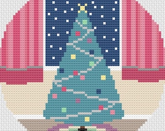 Christmas Tree Needlepoint Pattern, Vintage Christmas Tree, Snowy Holiday Needlepoint Pattern, Cute Christmas Tree Needlepoint Pattern