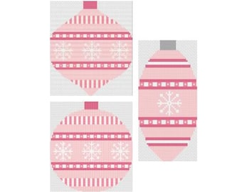 Three Chart Bundle, Needlepoint Holiday Ornament Patterns, 18 Mesh, Vintage Pink PDF Instant Digital Download,  Christmas Baubles