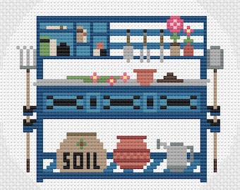 Garden Potting Bench Needlepoint Pattern, Garden Theme Needlepoint, Gardening Needlepoint Pattern, Garden Tools, Garden Needlepoint Ornament