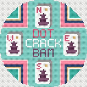 Mahjong Needlepoint Digital Chart, 18 Mesh, Dot Crack Bam, Needlepoint Pattern, Coaster, Ornament, Mahjong Theme Needlepoint