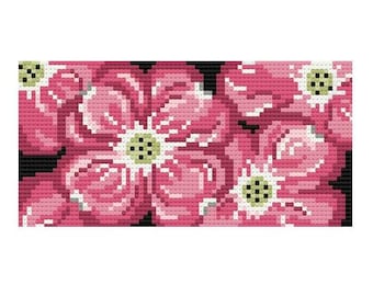 Dogwood Blossom Needlepoint Insert, 13 Mesh, Floral Needlepoint Design, Bag Insert, Makeup Bag Insert, Clutch Insert, Insert Size,