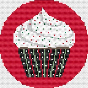 Christmas Cupcake Needlepoint Pattern, Holiday Cupcake, Holiday Baking Theme, Christmas Cupcake Ornament Round Pattern, Festive Cupcake