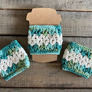 Crocheted Coffee Cozies, Set of 3 Each Cozies, Handmade, Pretty Color Drink Cozies, 100% Cotton, Reusable Drink Sleeve, Crochet Cup Sleeve